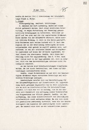 Auszug aus dem Tagebuch des Reichsjustizministers Franz Gürtner zu den Morden an Heinz Hoppe und Kurt Wirtz im KZ Columbia, Eintrag vom 29. Mai 1935