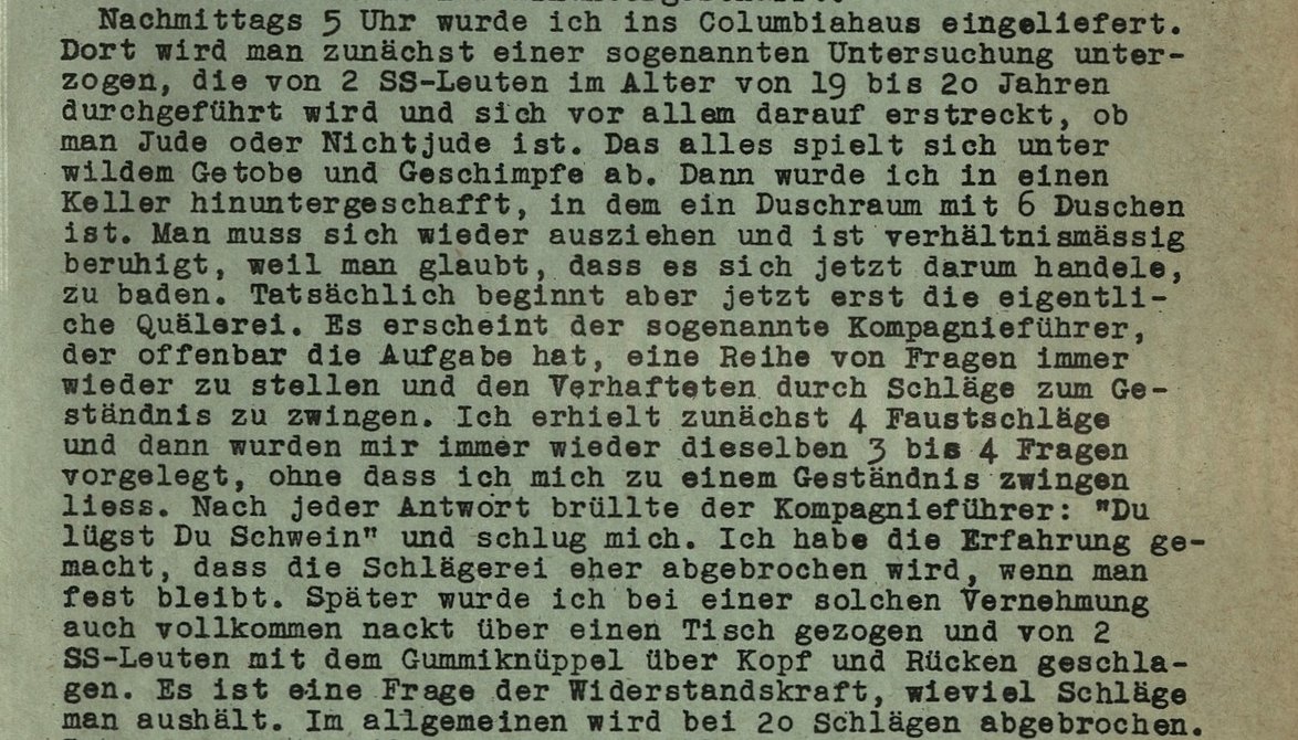 Bericht eines Häftlings des Konzentrationslagers Columbia, abgedruckt in den Deutschland-Berichten der SoPaDe, Januar 1936, S. A 45